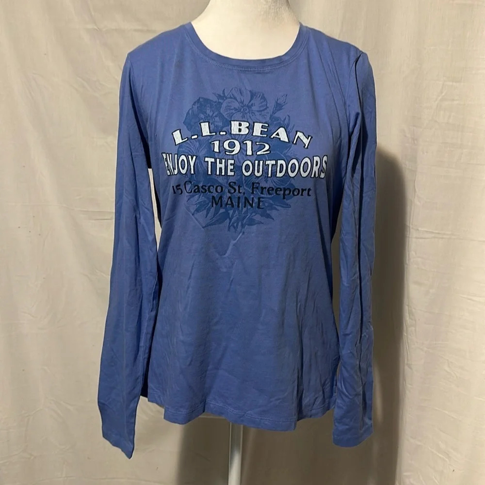 mens blue LL Bean Enjoy The Outdoors graphic long sleeve shirt size xs regular